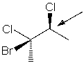 Draw a Newman projection for the following compound as viewed down the indicated bond in the conformation shown.  