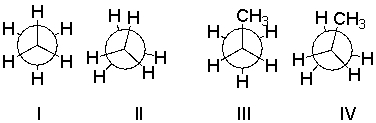 Which of the following is a Newman projection of an eclipsed conformation for ethane?   A)  I B)  II C)  III D)  IV