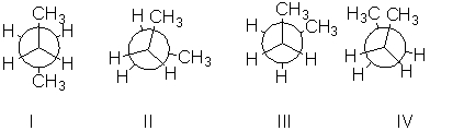 Which of the following is a gauche conformation for butane?   A)  I B)  II C)  III D)  IV