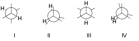 Which of the following is the lowest energy conformer of the following compound looking down the indicated bond?     A)  I B)  II C)  III D)  IV