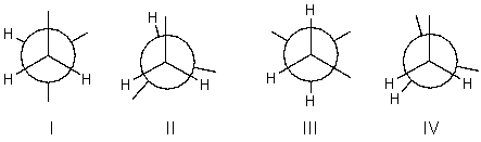 Which of the following is the highest energy conformer of the following compound looking down the indicated bond?     A)  I B)  II C)  III D)  IV