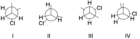 Which of the following is the highest energy conformer of the following compound?     A)  I B)  II C)  III D)  IV