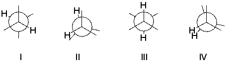 Which of the following is the highest energy conformer of the following compound?     A)  I B)  II C)  III D)  IV