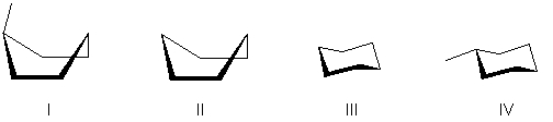 Which of the following is a chair conformation of the following substituted cyclohexane?     A)  I B)  II C)  III D)  IV