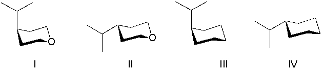 Which is the most stable chair conformer of the following compound?     A)  I B)  II C)  III D)  IV