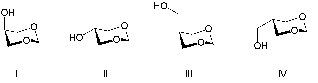 Which is the least stable chair conformer of the following compound?     A)  I B)  II C)  III D)  IV