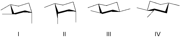 Which of the following is the lowest energy chair conformation of the following cyclohexane?     A)  I B)  II C)  III D)  IV