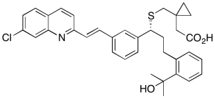 Drawn below is the structure of Singulair (montelukast), a medication used to manage athsma. Assign the absolute configuration of the chirality center as R or S.  