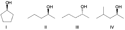 Which of the following is the correct structure for the compound (R) -2-pentanol?   A)  I B)  II C)  III D)  IV