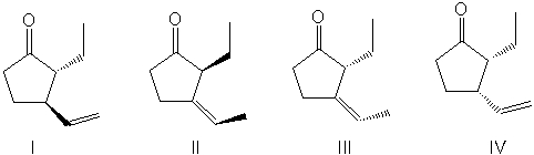Which of the following choices is a diastereomer of the first structure shown.     A)  I B)  II C)  III D)  IV
