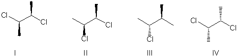 Which of the following choices is a diastereomer of the first structure shown?     A)  I B)  II C)  III D)  IV