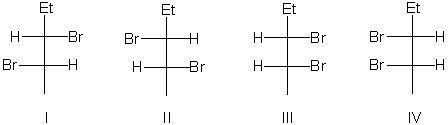 Which of the following is a correct Fischer projection of the following compound?     A)  I B)  II C)  III D)  IV