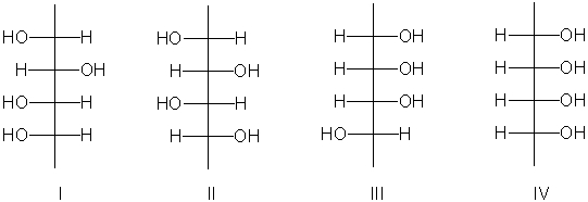 Which of the following is a correct Fischer projection of the following compound?     A)  I B)  II C)  III D)  IV