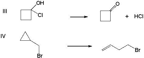 Of following reactions, which one(s)  would you expect to have a negative ∆S?     A)  I B)  II C)  III D)  IV E)  I and II