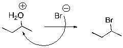 What is wrong with the following mechanism?   A)  There is no leaving group, so there should be no arrows. B)  The arrow should be removing a proton from the H<sub>2</sub>O group. C)  An arrow is also needed to indicate the loss of the leaving group. D)  The arrow is backwards.