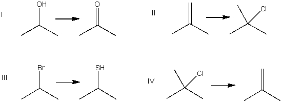 Which of the following is a substitution reaction?   A)  I B)  II C)  III D)  IV