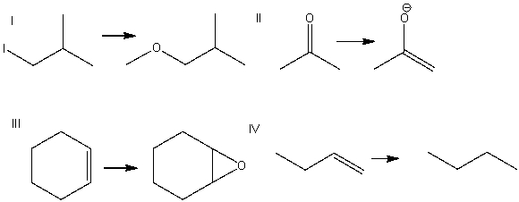 Which of the following is a substitution reaction?   A)  I B)  II C)  III D)  IV