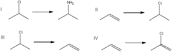 Which of the following is an elimination reaction?   A)  I B)  II C)  III D)  IV