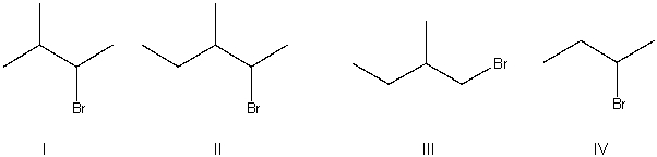 What is the correct structure for 2-bromo-3-methylbutane?   A)  I B)  II C)  III D)  IV
