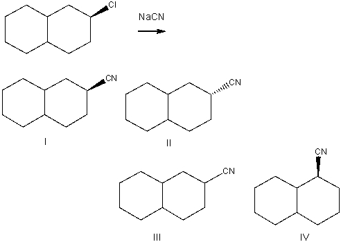 Predict the product for the following S<sub>N</sub>2 reaction.   A)  I B)  II C)  III D)  IV E)  Both I & II