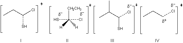 Draw the transition state for the following S<sub>N</sub>2 reaction.     A)  I B)  II C)  III D)  IV