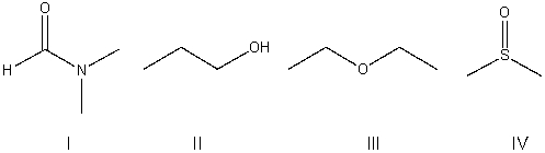 Which of the following is a protic solvent?   A)  I B)  II C)  III D)  IV E)  none of these
