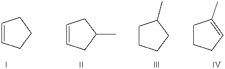 Which of the following is the correct structure of 4-methylcyclopentene?   A)  I B)  II C)  III D)  IV