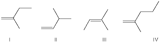 Which of the following is the correct structure of 2-methyl-1-butene?   A)  I B)  II C)  III D)  IV