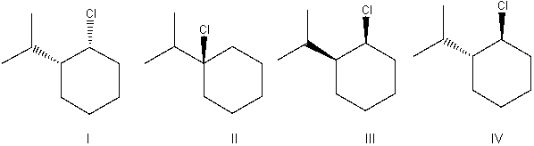 Which of the following alkyl halides would afford the indicated product upon reaction with sodium ethoxide?     A)  I B)  II C)  III D)  IV