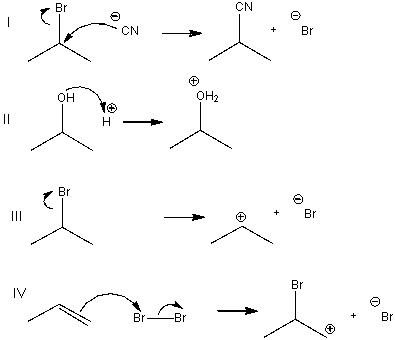Which of the following is not a possible step in a substitution reaction?   A)  I B)  II C)  III D)  IV