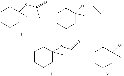 Predict the product for the following S<sub>N</sub>1 reaction.     A)  I B)  II C)  III D)  IV