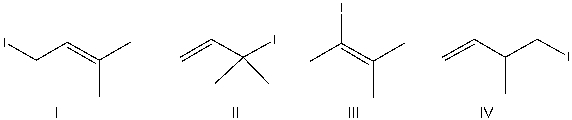 Predict the product for the following S<sub>N</sub>1 reaction.     A)  I B)  II C)  III D)  IV