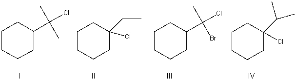 Predict the product for the following S<sub>N</sub>1 reaction.     A)  I B)  II C)  III D)  IV