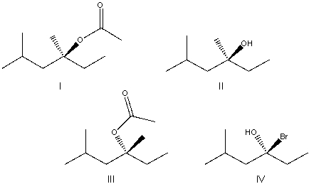 Predict the major product for the following S<sub>N</sub>1 reaction.     A)  I B)  II C)  Both I & III D)  Both II & IV E)  None of these