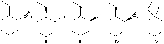 Predict the major product for the following S<sub>N</sub>1 reaction.     A)  I B)  II C)  III D)  IV E)  V