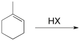 Which of the structures shown depicts the most stable carbocation intermediate formed in the hydrohalogenation reaction shown?     A)  I B)  II C)  III D)  IV E)  V