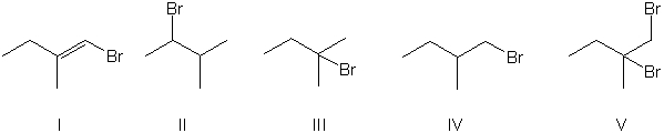 What is the expected major product of the following reaction?     A)  I B)  II C)  III D)  IV E)  V