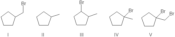 What is the expected major product of the following reaction?     A)  I B)  II C)  III D)  IV E)  V