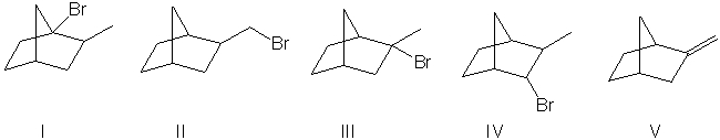 What is the expected major product for the following reaction?     A)  I B)  II C)  III D)  IV E)  V