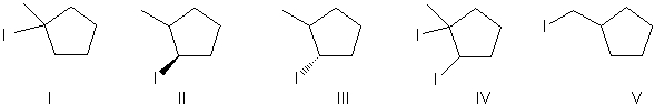 What is the major product for the following reaction?     A)  I B)  II C)  III D)  IV E)  V