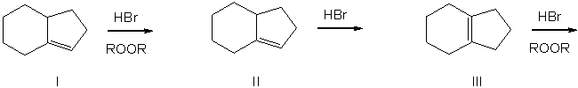 Which of the given reaction schemes would produce the molecule shown below?     A)  I B)  II C)  III D)  Both I and II E)  Both II and III