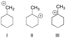 Which of the following carbocations is (are)  likely to undergo rearrangement through a hydride shift?   A)  I B)  II C)  III D)  I and II E)  II and III
