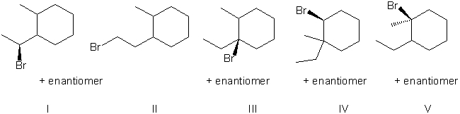 Identify the expected product(s)  for the reaction shown below.     A)  I B)  II C)  III D)  IV E)  V
