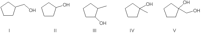 Give the expected major product of the following reaction.     A)  I B)  II C)  III D)  IV E)  V