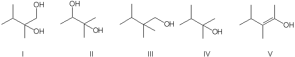 Identify the expected major product of the following reaction.     A)  I B)  II C)  III D)  IV E)  V