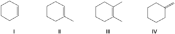 Identify the compound that would react most rapidly with a dilute aqueous solution of H<sub>2</sub>SO<sub>4</sub>.   A)  I B)  II C)  III D)  IV