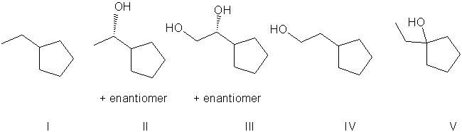 What is the expected major product for the following reaction?     A)  I B)  II C)  III D)  IV E)  V