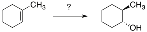 What reagents are needed to accomplish the following synthesis?   A)  H<sub>2</sub>O/H<sup>+</sup> B)  H<sub>2</sub>O/Peroxide C)  OH<sup>-</sup> D)  BH<sub>3</sub><sup>.</sup>THF E)  1. BH<sub>3</sub><sup>.</sup>THF; 2. HO<sup>-</sup>, H<sub>2</sub>O<sub>2</sub>, H<sub>2</sub>O