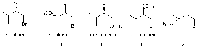 What is the expected major product for the following reaction?     A)  I B)  II C)  III D)  IV E)  V