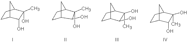 What are the major products for the following reaction sequence?     A)  I and II B)  II and III C)  III and IV D)  I and III E)  II and IV